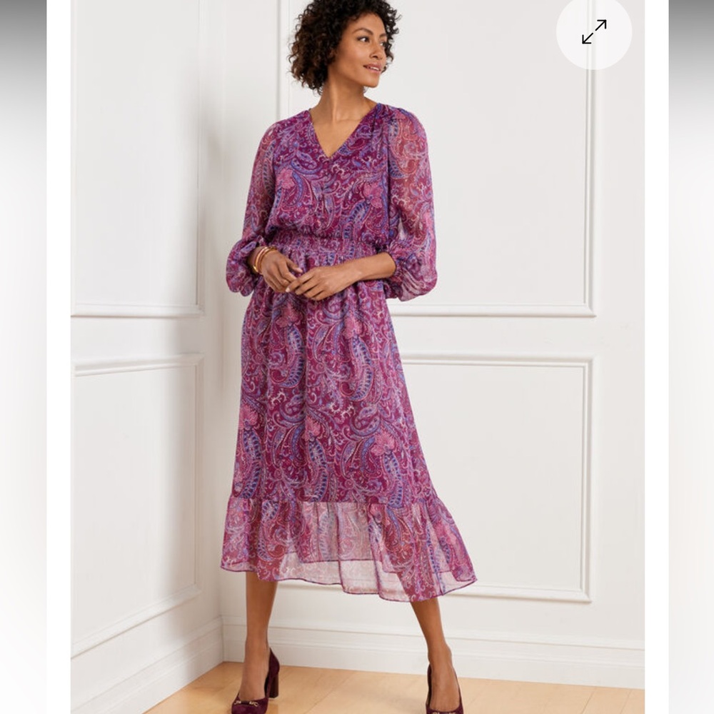 Talbots Purple Paisley Long Sleeve Midi Dress Easter Modest Classy Spring Size 6